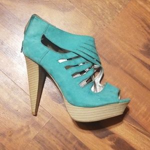 Teal strappy heels